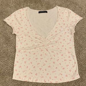 Brandy Melville Gina Flower Print V-Cut Top